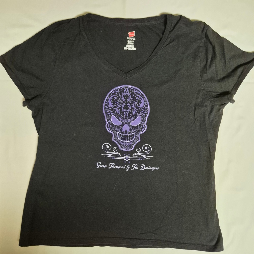 George Thorogood & The Destroyers Black‎ V-Neck Graphic T-Shirt XL Sugar Skull
